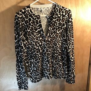 J crew button up leopard print cardigan large